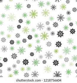 Light Green, Yellow vector seamless texture with colored snowflakes. Blurred decorative design in xmas style with snow. Pattern for design of window blinds, curtains.