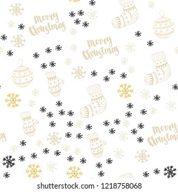 Light Green, Yellow vector seamless template with ice snowflakes, balls, socks, mittens. Glitter abstract illustration with gradient. Design for textile, fabric, wallpapers.