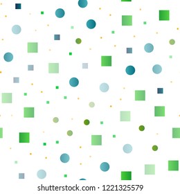Light Green, Yellow vector seamless layout with circle spots, cubes. Illustration with set of shining colorful abstract circles, cubes. Pattern for design of fabric, wallpapers.