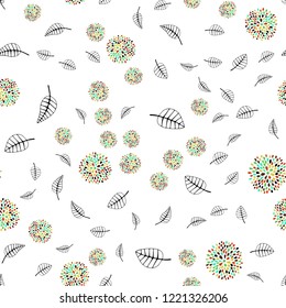 Light Green, Yellow vector seamless natural backdrop with leaves, flowers. Illustration with doodles on abstract template. Pattern for design of fabric, wallpapers.