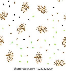 Light Green, Yellow vector seamless elegant background with leaves, branches. Doodle illustration of leaves and branches in Origami style. Template for business cards, websites.