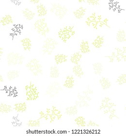 Light Green, Yellow vector seamless natural artwork with branches. Decorative design in Indian style on white background. Pattern for trendy fabric, wallpapers.