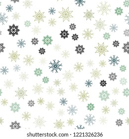 Light Green, Yellow vector seamless background with xmas snowflakes. Blurred decorative design in xmas style with snow. Pattern for design of window blinds, curtains.