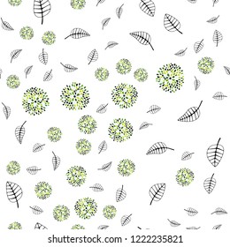 Light Green, Yellow vector seamless natural backdrop with leaves, flowers. Doodle with leaves, flowers in Origami style. Pattern for design of window blinds, curtains.