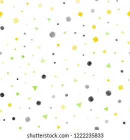 Light Green, Yellow vector seamless cover with polygonal style with circles. Abstract illustration with colorful dots, lines, cubes. Trendy design for wallpaper, fabric makers.