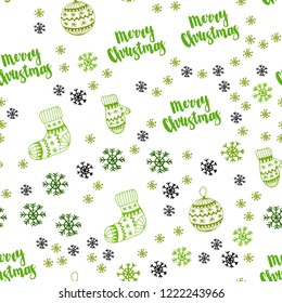 Light Green, Yellow vector seamless texture with colored snowflakes, balls, socks, mittens. Colorful xmas elements with gradient. Texture for window blinds, curtains.