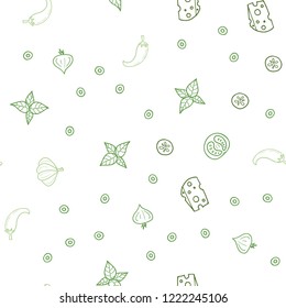 Light Green, Yellow vector seamless cover with cuisine gourmet. Beautiful colored illustration with food in doodle style. Doodle design for your business advert of cafes.