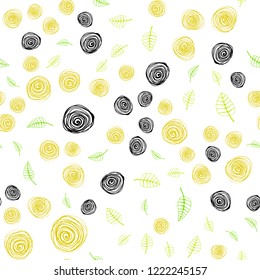 Light Green, Yellow vector seamless abstract backdrop with leaves and flowers. Illustration with doodles on abstract template. Texture for window blinds, curtains.