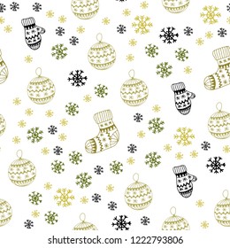 Light Green, Yellow vector seamless texture with colored snowflakes, balls, socks, mittens. Glitter abstract illustration with gradient. Texture for window blinds, curtains.