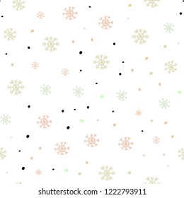 Light Green, Yellow vector seamless cover with beautiful snowflakes. Shining colorful illustration with snow on abstract template. Template for business cards, websites.