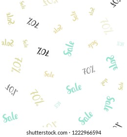 Light Green, Yellow vector seamless layout with discount of 70%. Colorful set of  percentage signs in simple style. Pattern for ads, posters, banners of sales.