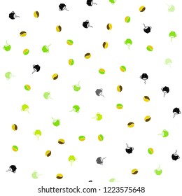 Light Green, Yellow vector seamless background with coffee, beans. Gradient abstract collection of coffee cups and beans. Pattern for ads of breakfast, lunch, dinner.