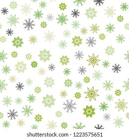 Light Green, Yellow vector seamless layout with bright snowflakes. Blurred decorative design in xmas style with snow. Template for business cards, websites.