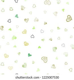 Light Green, Yellow vector seamless texture with lovely hearts. Decorative shining illustration with hearts on abstract template. Pattern for carnival, festival romantic leaflets.