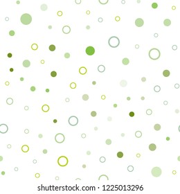 Light Green, Yellow vector seamless texture with disks. Glitter abstract illustration with blurred drops of rain. Trendy design for wallpaper, fabric makers.