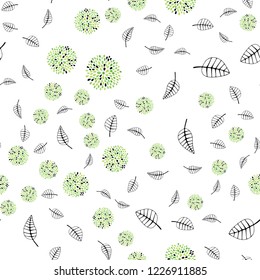 Light Green, Yellow vector seamless doodle background with leaves, flowers. Design in Indian style on white background. Pattern for trendy fabric, wallpapers.