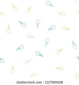 Light Green, Yellow vector seamless texture with delicious ice-cream. Illustration with set of delicious sweet ice-cream cones. Pattern for ads of breakfast, lunch, dinner.