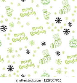 Light Green, Yellow vector seamless layout with bright snowflakes, balls, socks, mittens. Colorful xmas elements with gradient. Design for textile, fabric, wallpapers.