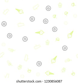Light Green, Yellow vector seamless cover with cuisine gourmet. Glitter abstract sketch with gourmet food. Pattern for ads of breakfast, lunch, dinner.