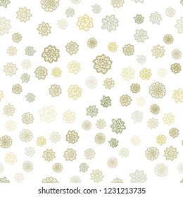 Light Green, Yellow vector seamless cover with beautiful snowflakes. Decorative shining illustration with snow on abstract template. Trendy design for wallpaper, fabric makers.