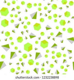Light Green, Yellow vector seamless, isometric template with crystals, squares. Decorative design in abstract style with lines, cubes. Texture for window blinds, curtains.