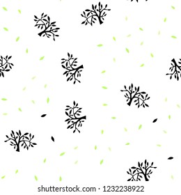 Light Green, Yellow vector seamless elegant template with leaves, branches. Decorative design in Indian style on white background. Pattern for trendy fabric, wallpapers.