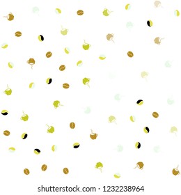 Light Green, Yellow vector seamless background with coffee, beans. Gradient illustration with coffee beans, tea cups. Doodle design for your business advert of cafes.