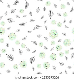 Light Green, Yellow vector seamless abstract pattern with leaves, flowers. Doodle with leaves, flowers in Origami style. Pattern for design of fabric, wallpapers.