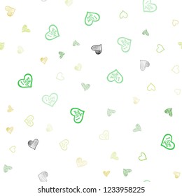 Light Green, Yellow vector seamless cover with Shining hearts. Hearts on blurred abstract background with colorful gradient. Beautiful design for your business advert of anniversary.