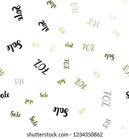 Light Green, Yellow vector seamless pattern with 70 percentage signs. Gradient illustration with discount signs on white backdrop. Backdrop for super sales on Black Friday.
