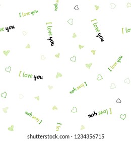 Light Green, Yellow vector seamless layout with sweet hearts. Blurred decorative design in doodle style with hearts. Design for ad, poster, banner of Valentine Day.