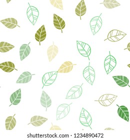Light Green, Yellow vector seamless abstract backdrop with leaves. Decorative illustration with doodles on abstract template. Pattern for design of fabric, wallpapers.