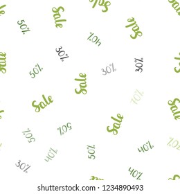 Light Green, Yellow vector seamless texture with selling prices 30, 40, 50 %. Illustration with signs of sales on abstract template. Pattern for ads, posters, banners of sales.