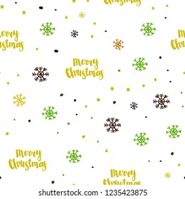 Light Green, Yellow vector seamless layout with bright snowflakes. Glitter abstract illustration with crystals of ice. Pattern for trendy fabric, wallpapers.