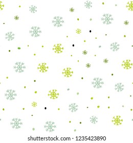Light Green, Yellow vector seamless cover with beautiful snowflakes. Glitter abstract illustration with crystals of ice. Design for textile, fabric, wallpapers.
