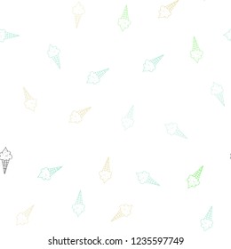 Light Green, Yellow vector seamless layout with ice-cream set. Beautiful colorful illustration with ice-cream cones. Pattern for menu of cafes and restaurants.