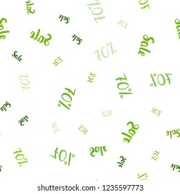Light Green, Yellow vector seamless pattern with 70 percentage signs. Colored words of sales with gradient on white background. Design for business ads, commercials.