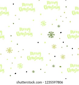 Light Green, Yellow vector seamless cover with beautiful snowflakes. Glitter abstract illustration with crystals of ice. Trendy design for wallpaper, fabric makers.