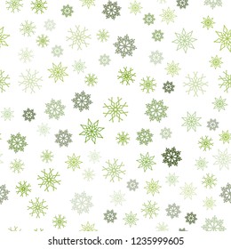 Light Green, Yellow vector seamless template with ice snowflakes. Glitter abstract illustration with crystals of ice. Pattern for trendy fabric, wallpapers.