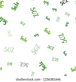 Light Green, Yellow vector seamless cover with symbols of 50 % sales. Gradient illustration with discount signs on white backdrop. Pattern for ads, posters, banners of sales.
