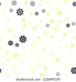 Light Green, Yellow vector seamless background with xmas snowflakes. Modern geometrical abstract illustration with crystals of ice. Design for textile, fabric, wallpapers.