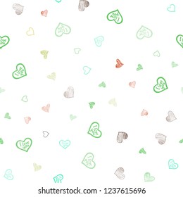Light Green, Yellow vector seamless cover with Shining hearts. Glitter abstract illustration with colorful hearts in romantic style. Template for Valentine's greeting postcards.