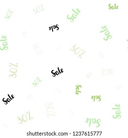 Light Green, Yellow vector seamless texture with selling prices 30 %. Gradient illustration with discount signs on white backdrop. Design for business ads, commercials.