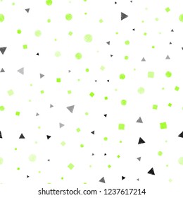 Light Green, Yellow vector seamless backdrop with lines, circles, rhombus. Abstract illustration with colorful dots, lines, cubes. Pattern for design of window blinds, curtains.