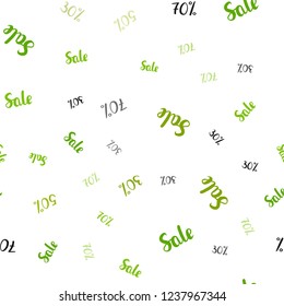 Light Green, Yellow vector seamless layout with discount of 30, 50, 70%. Colorful set of  percentage signs in simple style. Design for business ads, commercials.