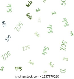 Light Green, Yellow vector seamless cover with symbols of 50 % sales. Shining colorful illustration with isolated selling prices. Backdrop for mega promotions, discounts.