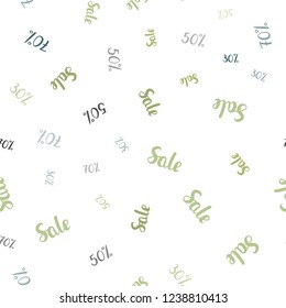 Light Green, Yellow vector seamless background with 30, 50, 70 % signs of sales. Colorful set of  percentage signs in simple style. Template for season sales, shopping ads.