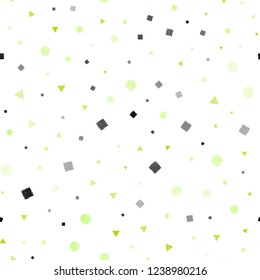 Light Green, Yellow vector seamless backdrop with lines, circles, rhombus. Illustration with colorful circles, triangles, rectangles. Trendy design for wallpaper, fabric makers.