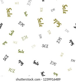 Light Green, Yellow vector seamless pattern with 30, 50, 70 percentage signs. Colorful set of  percentage signs in simple style. Pattern for ads, posters, banners of sales.