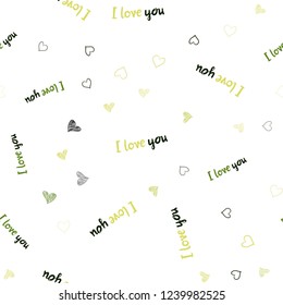 Light Green, Yellow vector seamless pattern with colorful hearts. Beautiful colored illustration with hearts in celebration style. Design for ad, poster, banner of Valentine Day.